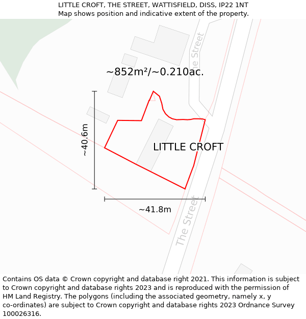 LITTLE CROFT, THE STREET, WATTISFIELD, DISS, IP22 1NT: Plot and title map