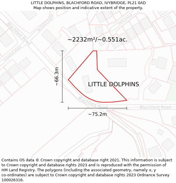 LITTLE DOLPHINS, BLACHFORD ROAD, IVYBRIDGE, PL21 0AD: Plot and title map