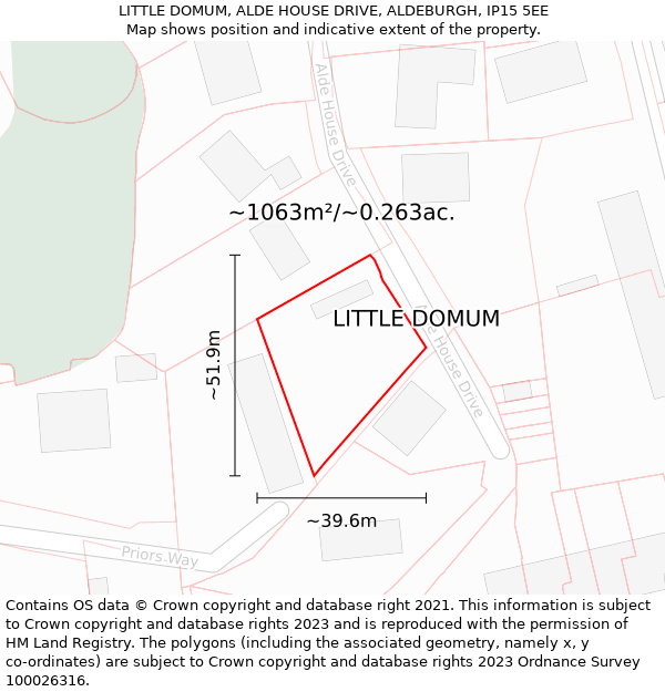 LITTLE DOMUM, ALDE HOUSE DRIVE, ALDEBURGH, IP15 5EE: Plot and title map