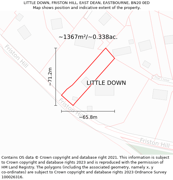 LITTLE DOWN, FRISTON HILL, EAST DEAN, EASTBOURNE, BN20 0ED: Plot and title map