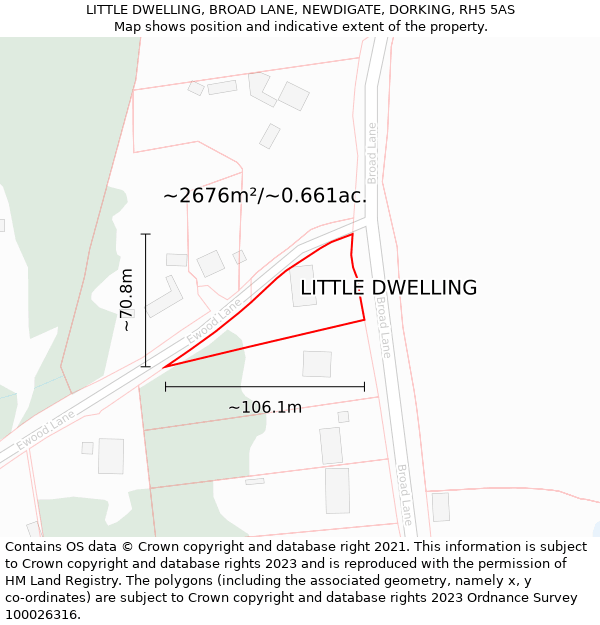 LITTLE DWELLING, BROAD LANE, NEWDIGATE, DORKING, RH5 5AS: Plot and title map