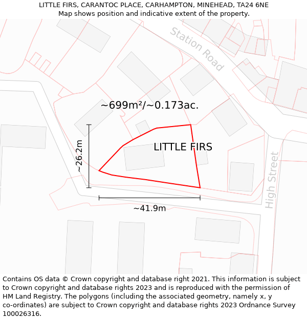 LITTLE FIRS, CARANTOC PLACE, CARHAMPTON, MINEHEAD, TA24 6NE: Plot and title map