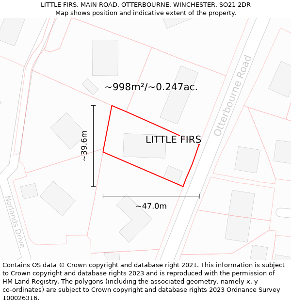 LITTLE FIRS, MAIN ROAD, OTTERBOURNE, WINCHESTER, SO21 2DR: Plot and title map