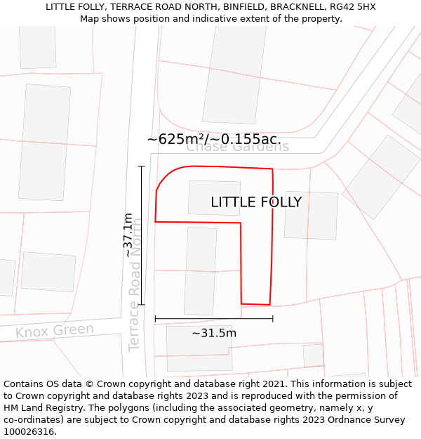 LITTLE FOLLY, TERRACE ROAD NORTH, BINFIELD, BRACKNELL, RG42 5HX: Plot and title map