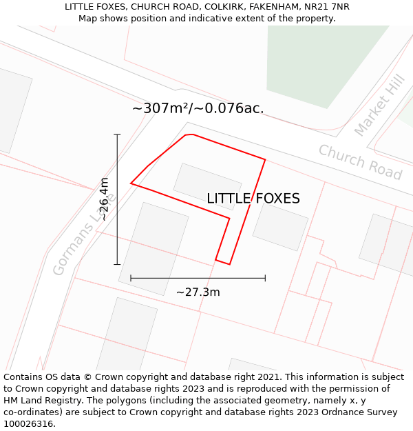 LITTLE FOXES, CHURCH ROAD, COLKIRK, FAKENHAM, NR21 7NR: Plot and title map