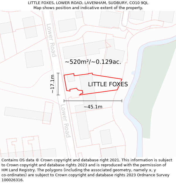 LITTLE FOXES, LOWER ROAD, LAVENHAM, SUDBURY, CO10 9QL: Plot and title map