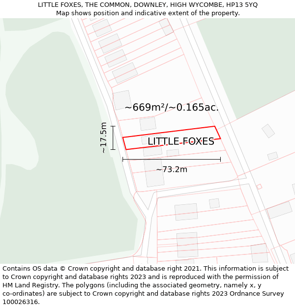 LITTLE FOXES, THE COMMON, DOWNLEY, HIGH WYCOMBE, HP13 5YQ: Plot and title map