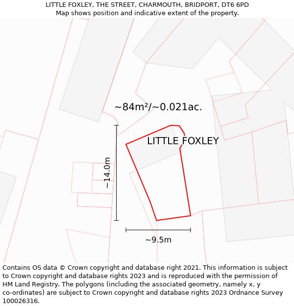 LITTLE FOXLEY, THE STREET, CHARMOUTH, BRIDPORT, DT6 6PD: Plot and title map