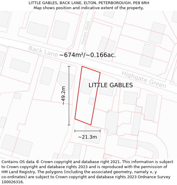 LITTLE GABLES, BACK LANE, ELTON, PETERBOROUGH, PE8 6RH: Plot and title map