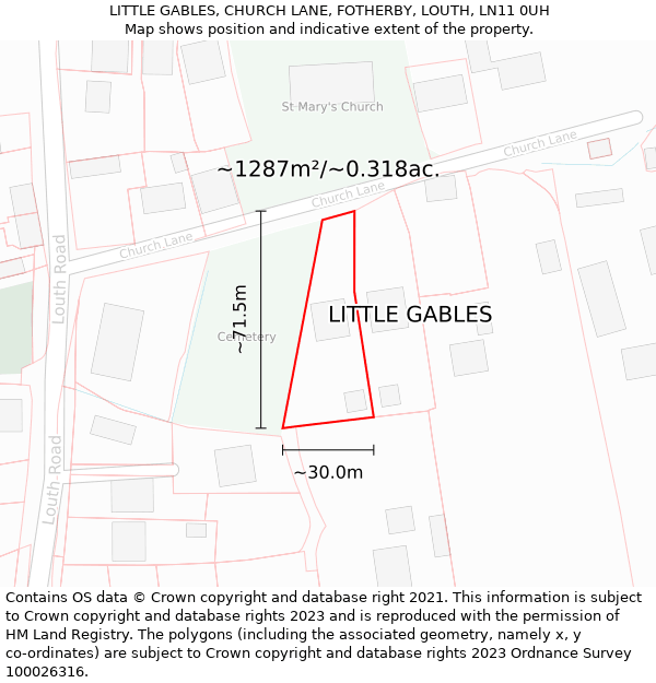 LITTLE GABLES, CHURCH LANE, FOTHERBY, LOUTH, LN11 0UH: Plot and title map