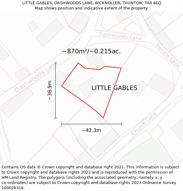 LITTLE GABLES, DASHWOODS LANE, BICKNOLLER, TAUNTON, TA4 4EQ: Plot and title map