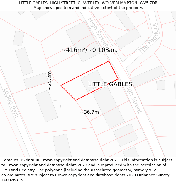 LITTLE GABLES, HIGH STREET, CLAVERLEY, WOLVERHAMPTON, WV5 7DR: Plot and title map