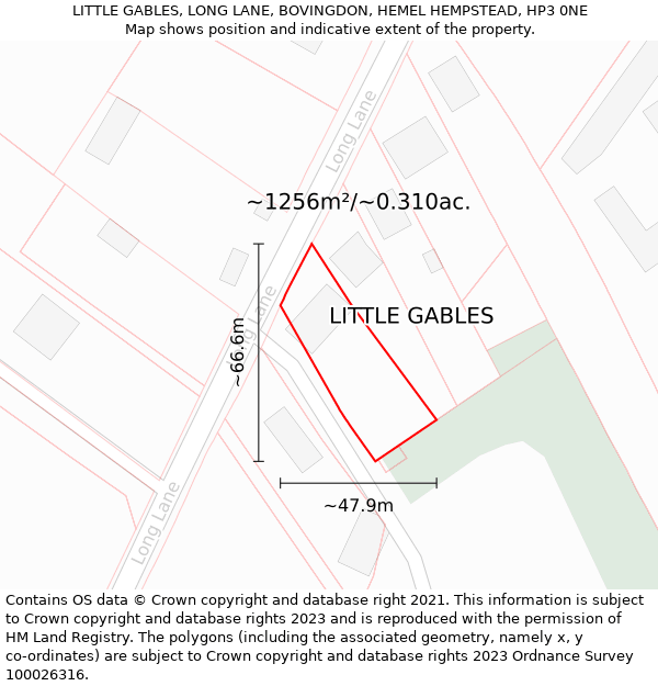 LITTLE GABLES, LONG LANE, BOVINGDON, HEMEL HEMPSTEAD, HP3 0NE: Plot and title map