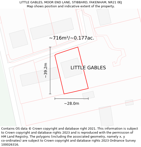 LITTLE GABLES, MOOR END LANE, STIBBARD, FAKENHAM, NR21 0EJ: Plot and title map