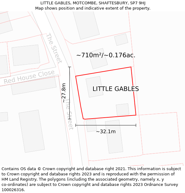 LITTLE GABLES, MOTCOMBE, SHAFTESBURY, SP7 9HJ: Plot and title map