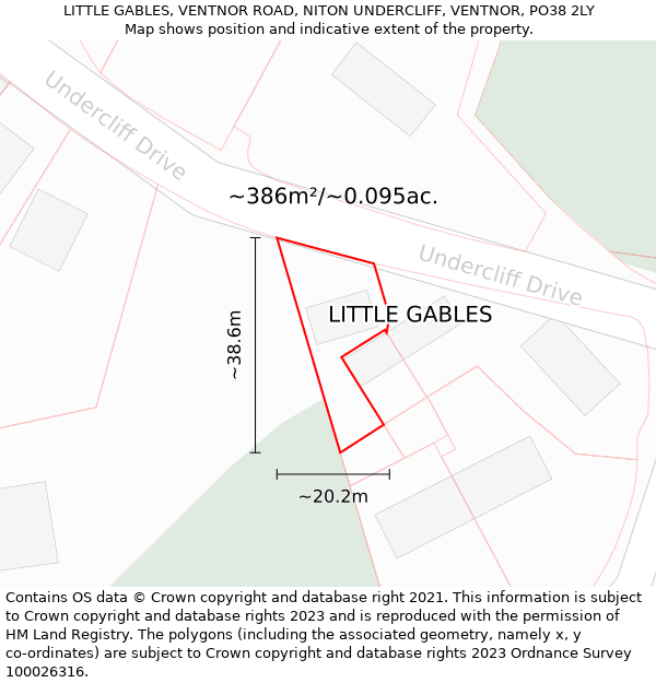 LITTLE GABLES, VENTNOR ROAD, NITON UNDERCLIFF, VENTNOR, PO38 2LY: Plot and title map