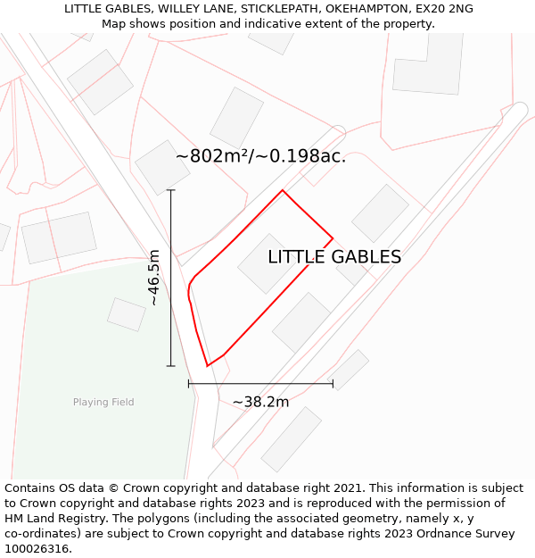 LITTLE GABLES, WILLEY LANE, STICKLEPATH, OKEHAMPTON, EX20 2NG: Plot and title map