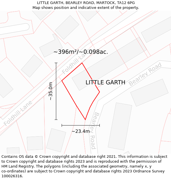 LITTLE GARTH, BEARLEY ROAD, MARTOCK, TA12 6PG: Plot and title map