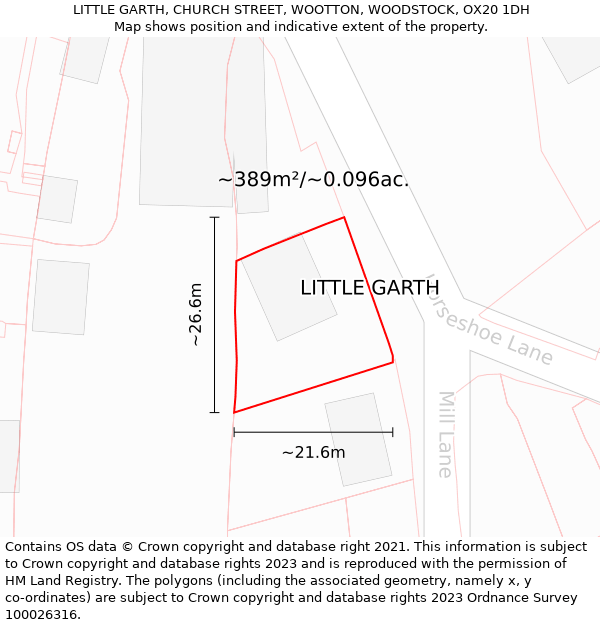 LITTLE GARTH, CHURCH STREET, WOOTTON, WOODSTOCK, OX20 1DH: Plot and title map