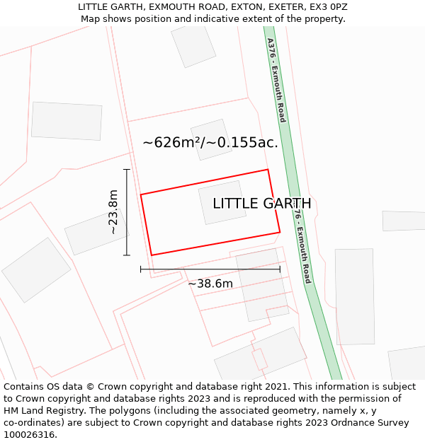 LITTLE GARTH, EXMOUTH ROAD, EXTON, EXETER, EX3 0PZ: Plot and title map