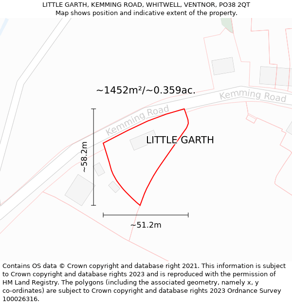 LITTLE GARTH, KEMMING ROAD, WHITWELL, VENTNOR, PO38 2QT: Plot and title map