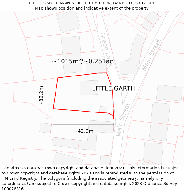 LITTLE GARTH, MAIN STREET, CHARLTON, BANBURY, OX17 3DP: Plot and title map