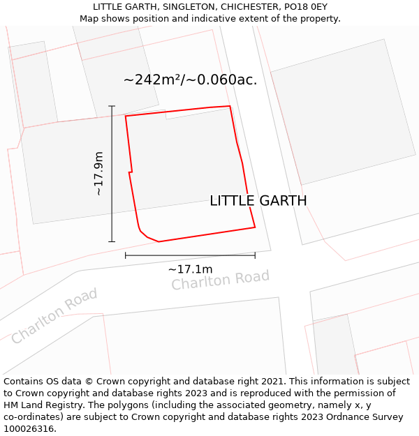 LITTLE GARTH, SINGLETON, CHICHESTER, PO18 0EY: Plot and title map