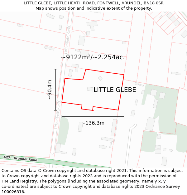 LITTLE GLEBE, LITTLE HEATH ROAD, FONTWELL, ARUNDEL, BN18 0SR: Plot and title map
