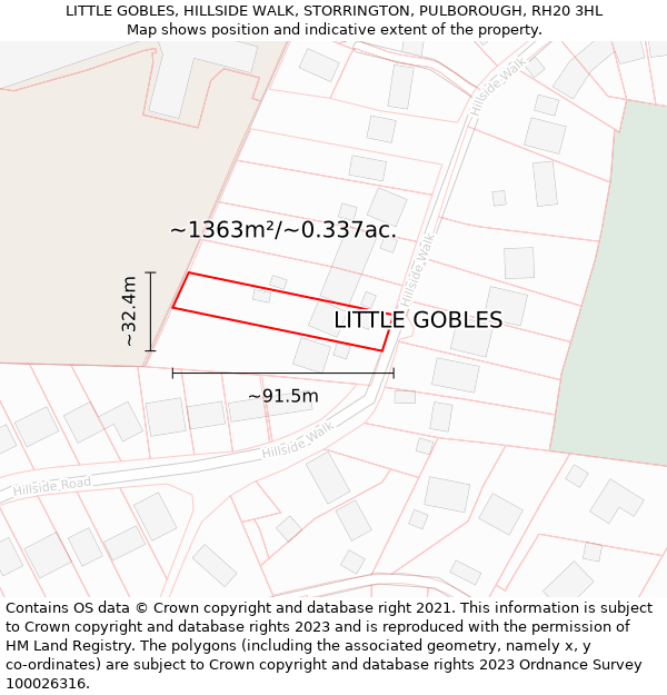 LITTLE GOBLES, HILLSIDE WALK, STORRINGTON, PULBOROUGH, RH20 3HL: Plot and title map