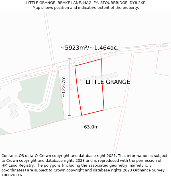LITTLE GRANGE, BRAKE LANE, HAGLEY, STOURBRIDGE, DY8 2XP: Plot and title map