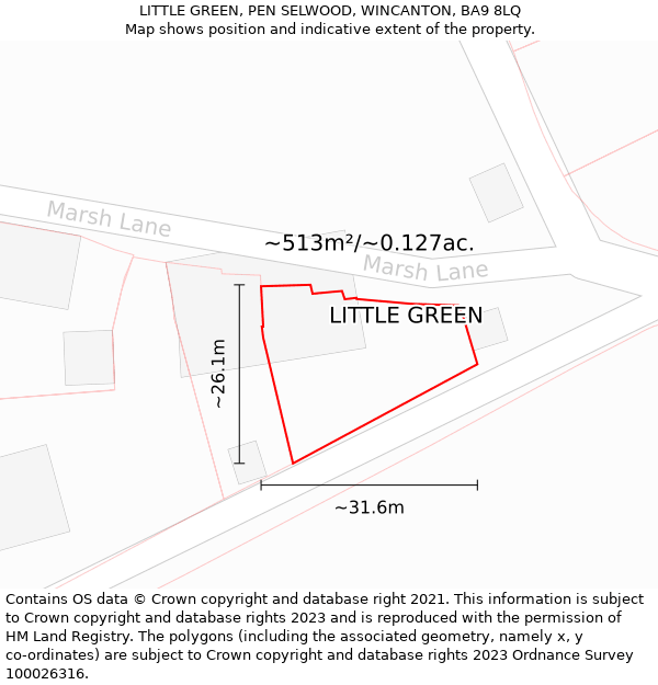 LITTLE GREEN, PEN SELWOOD, WINCANTON, BA9 8LQ: Plot and title map