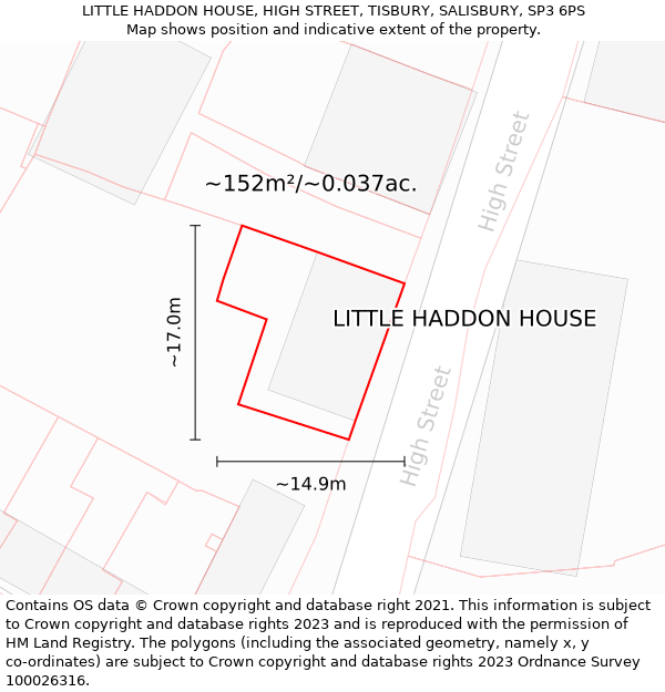 LITTLE HADDON HOUSE, HIGH STREET, TISBURY, SALISBURY, SP3 6PS: Plot and title map