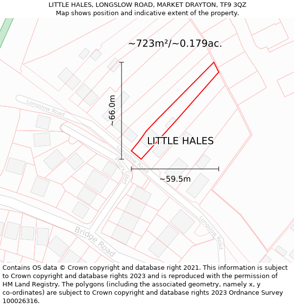 LITTLE HALES, LONGSLOW ROAD, MARKET DRAYTON, TF9 3QZ: Plot and title map