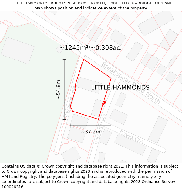 LITTLE HAMMONDS, BREAKSPEAR ROAD NORTH, HAREFIELD, UXBRIDGE, UB9 6NE: Plot and title map