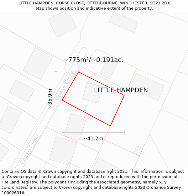 LITTLE HAMPDEN, COPSE CLOSE, OTTERBOURNE, WINCHESTER, SO21 2DX: Plot and title map