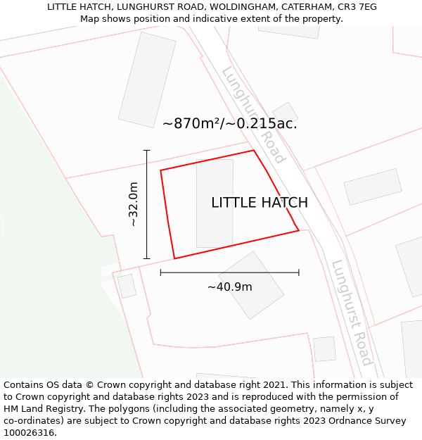 LITTLE HATCH, LUNGHURST ROAD, WOLDINGHAM, CATERHAM, CR3 7EG: Plot and title map