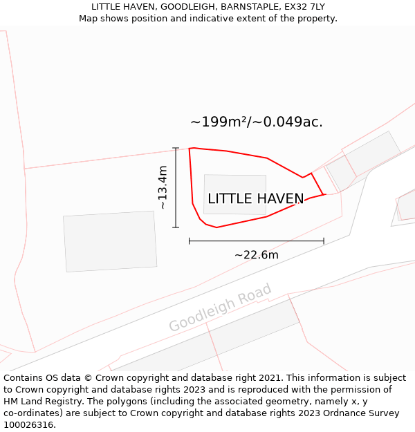 LITTLE HAVEN, GOODLEIGH, BARNSTAPLE, EX32 7LY: Plot and title map