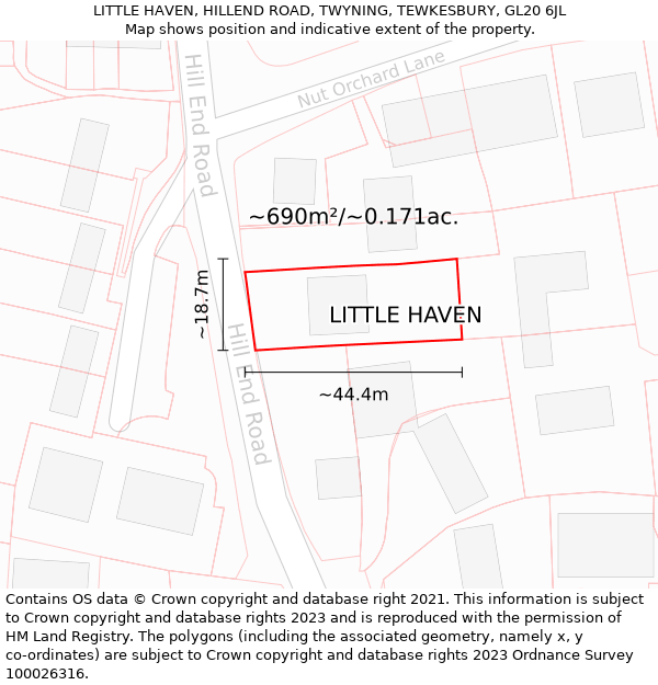 LITTLE HAVEN, HILLEND ROAD, TWYNING, TEWKESBURY, GL20 6JL: Plot and title map