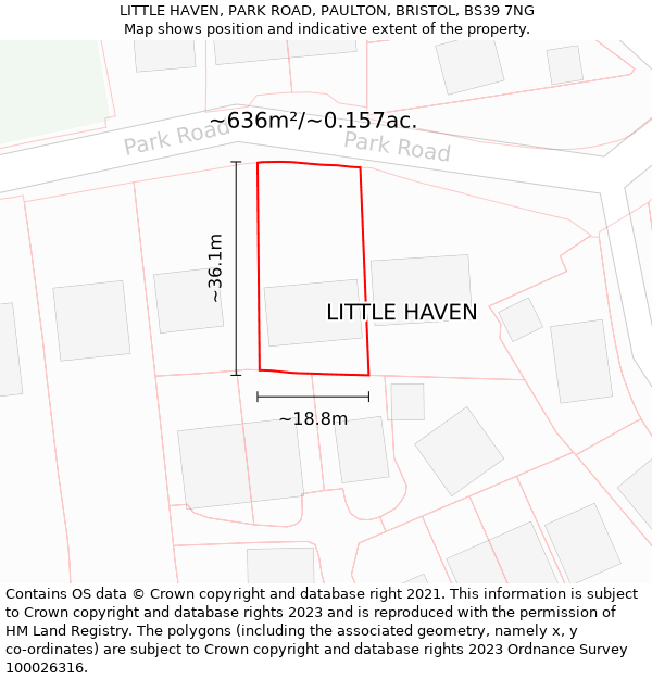 LITTLE HAVEN, PARK ROAD, PAULTON, BRISTOL, BS39 7NG: Plot and title map