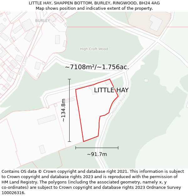 LITTLE HAY, SHAPPEN BOTTOM, BURLEY, RINGWOOD, BH24 4AG: Plot and title map