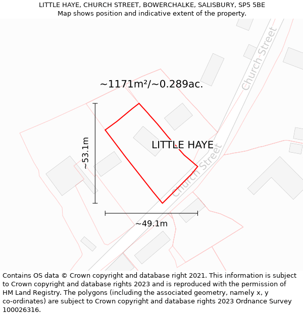 LITTLE HAYE, CHURCH STREET, BOWERCHALKE, SALISBURY, SP5 5BE: Plot and title map