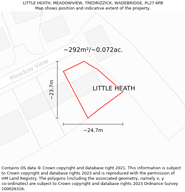 LITTLE HEATH, MEADOWVIEW, TREDRIZZICK, WADEBRIDGE, PL27 6PB: Plot and title map