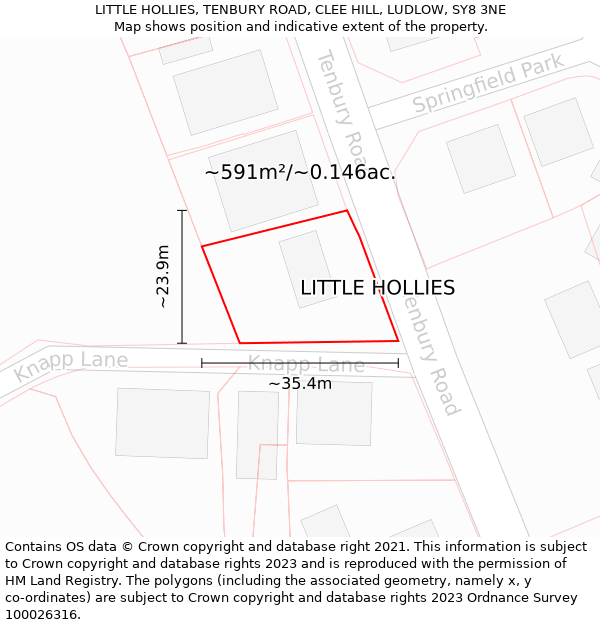 LITTLE HOLLIES, TENBURY ROAD, CLEE HILL, LUDLOW, SY8 3NE: Plot and title map