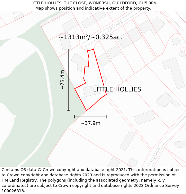 LITTLE HOLLIES, THE CLOSE, WONERSH, GUILDFORD, GU5 0PA: Plot and title map