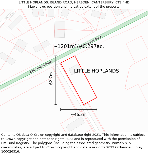 LITTLE HOPLANDS, ISLAND ROAD, HERSDEN, CANTERBURY, CT3 4HD: Plot and title map