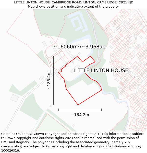 LITTLE LINTON HOUSE, CAMBRIDGE ROAD, LINTON, CAMBRIDGE, CB21 4JD: Plot and title map