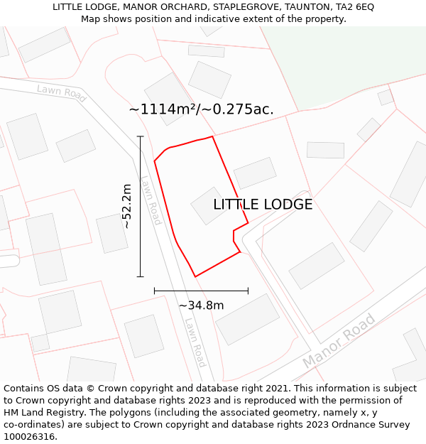 LITTLE LODGE, MANOR ORCHARD, STAPLEGROVE, TAUNTON, TA2 6EQ: Plot and title map