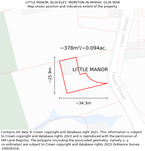LITTLE MANOR, BLOCKLEY, MORETON-IN-MARSH, GL56 9DW: Plot and title map