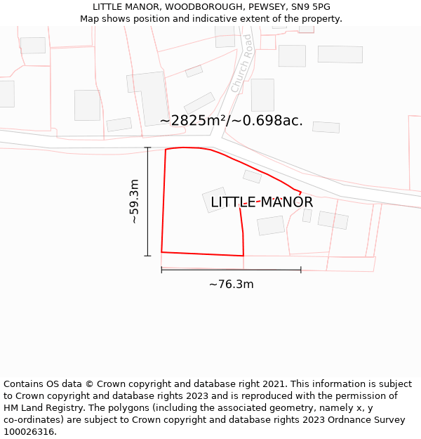 LITTLE MANOR, WOODBOROUGH, PEWSEY, SN9 5PG: Plot and title map