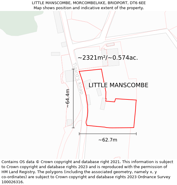 LITTLE MANSCOMBE, MORCOMBELAKE, BRIDPORT, DT6 6EE: Plot and title map